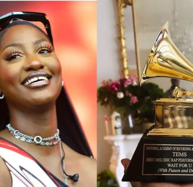 Award winning Tems Finally Receives Her Grammy Award Plaque [Photos]