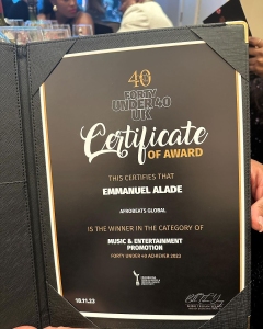 Emmauel alade fourty under fourty certificate