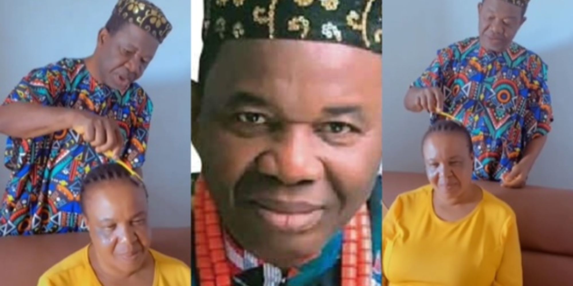 Adorable Video Of Veteran Actor, Chiwetalu Agu Making Wife’s Hair
