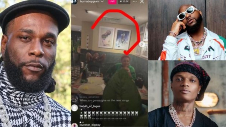 Burna Boy Frames Davido And Wizkid’s Picture In His House