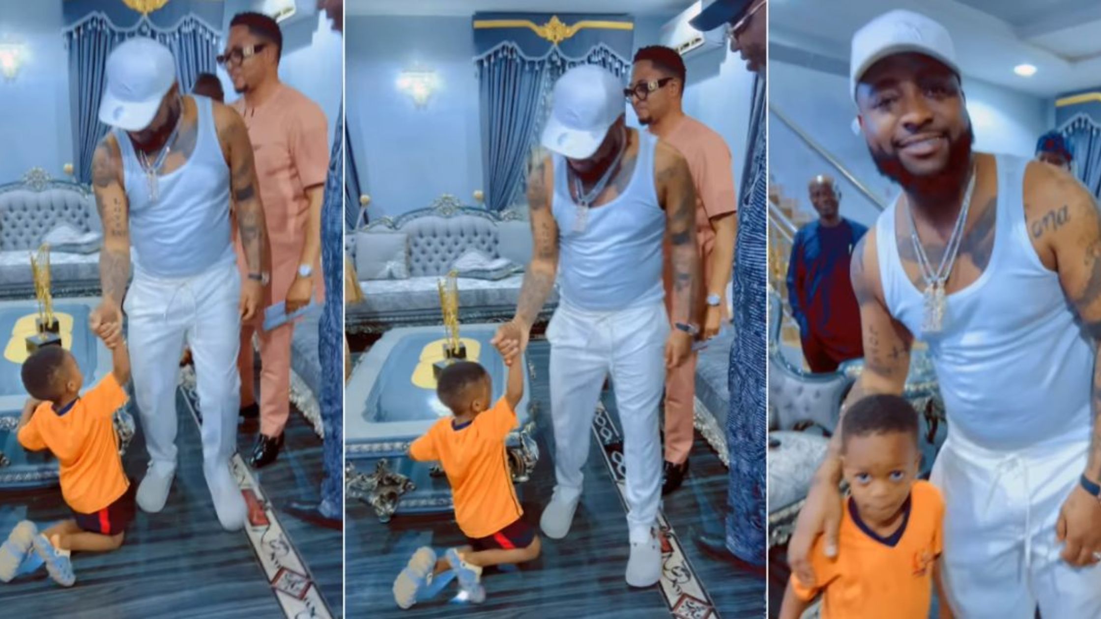 Heartwarming Moment As Little Boy Goes On Both Knees To Greet Davido