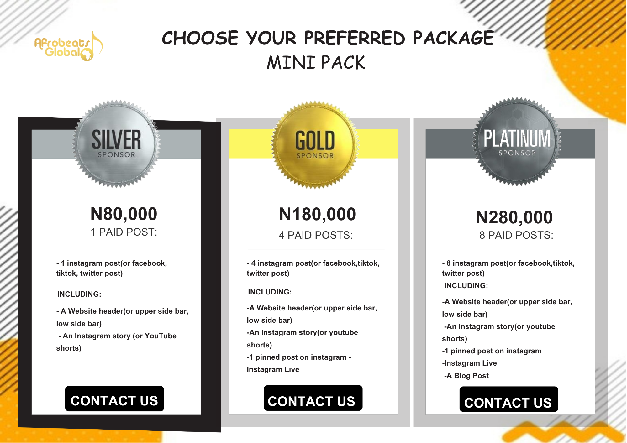Pricelist Mini pack