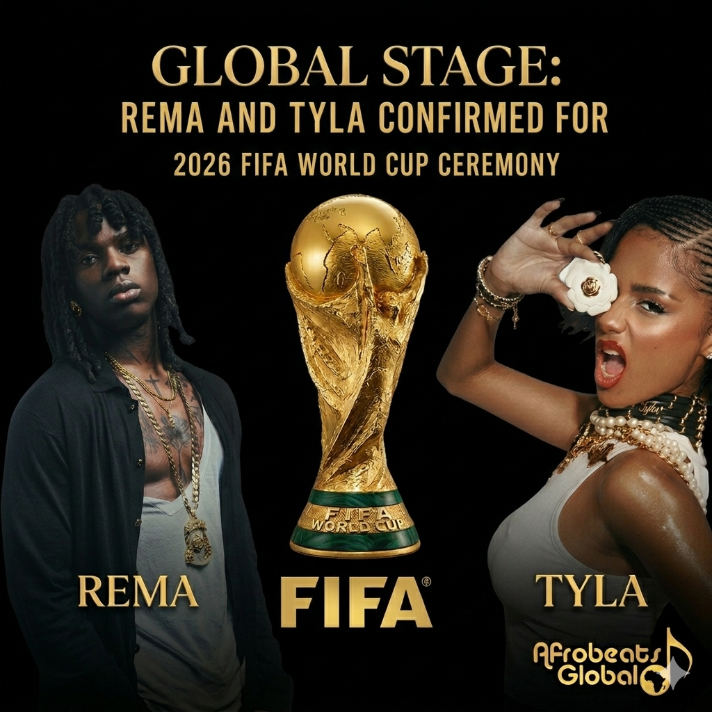 Afrobeats stars Rema and Tyla announced as headliners for the 2026 World Cup Opening Ceremony in Los Angeles.
