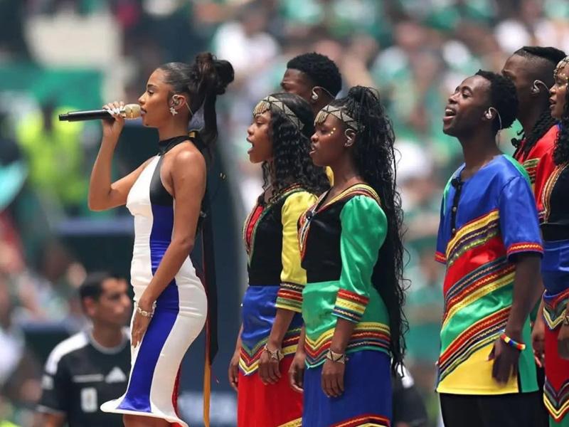 Tyla singing the South African national anthem at the FIFA World Cup 2026 opening ceremony