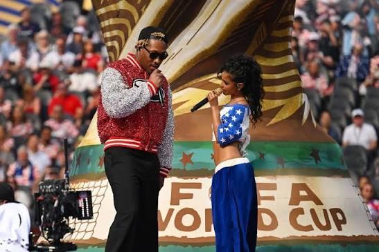 Tyla and Future performing Game Time at SoFi Stadium during the 2026 FIFA World Cup