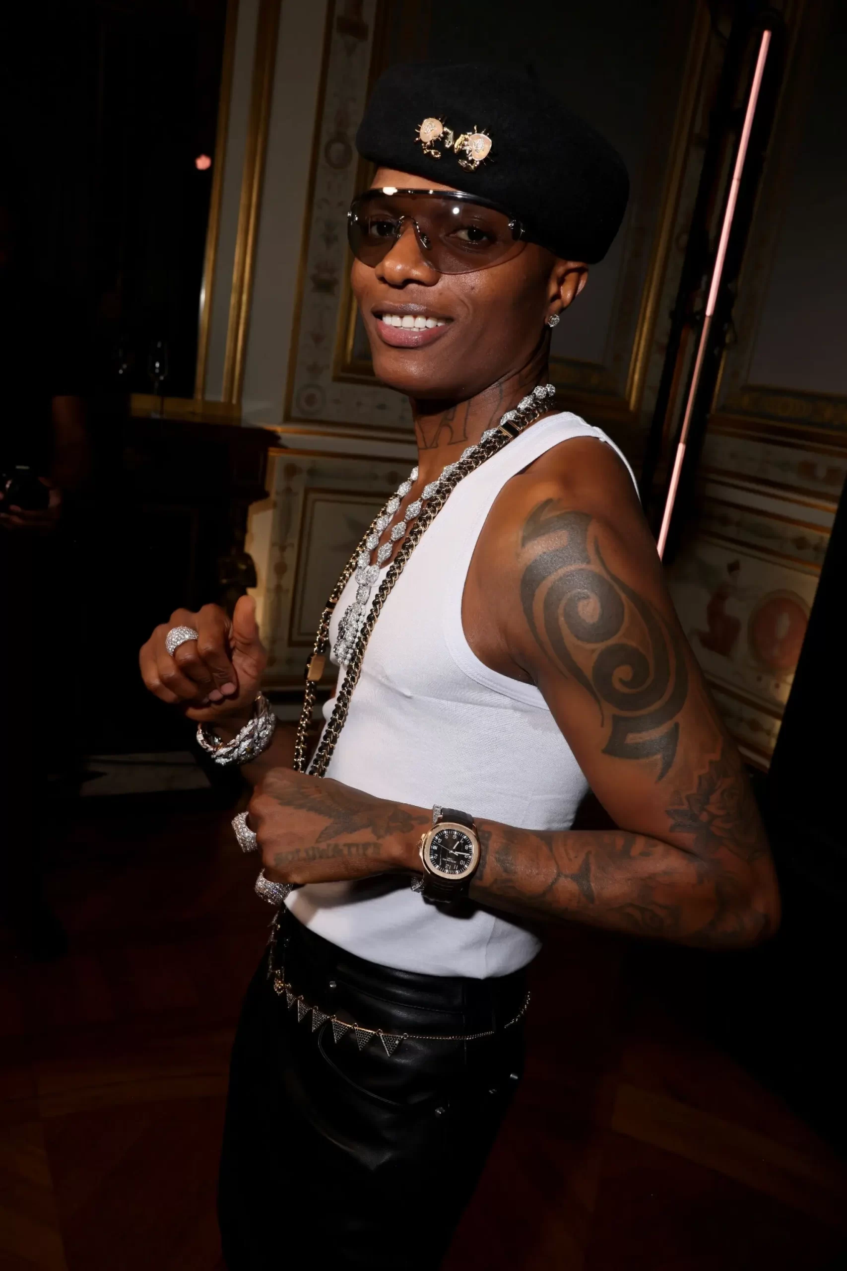 Wizkid smiling at his Album Pre-Release Party in Paris 2026