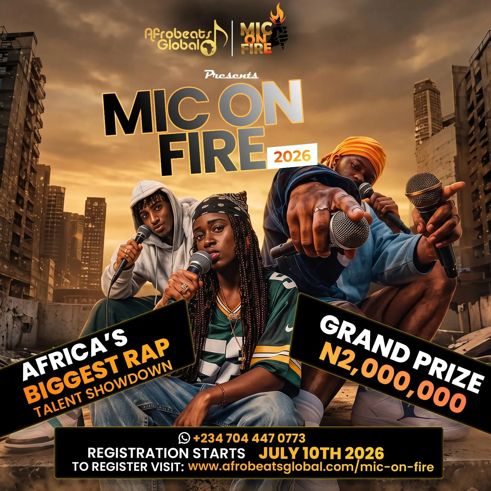 Mic On Fire 2026 AfrobeatsGlobal rap contest banner