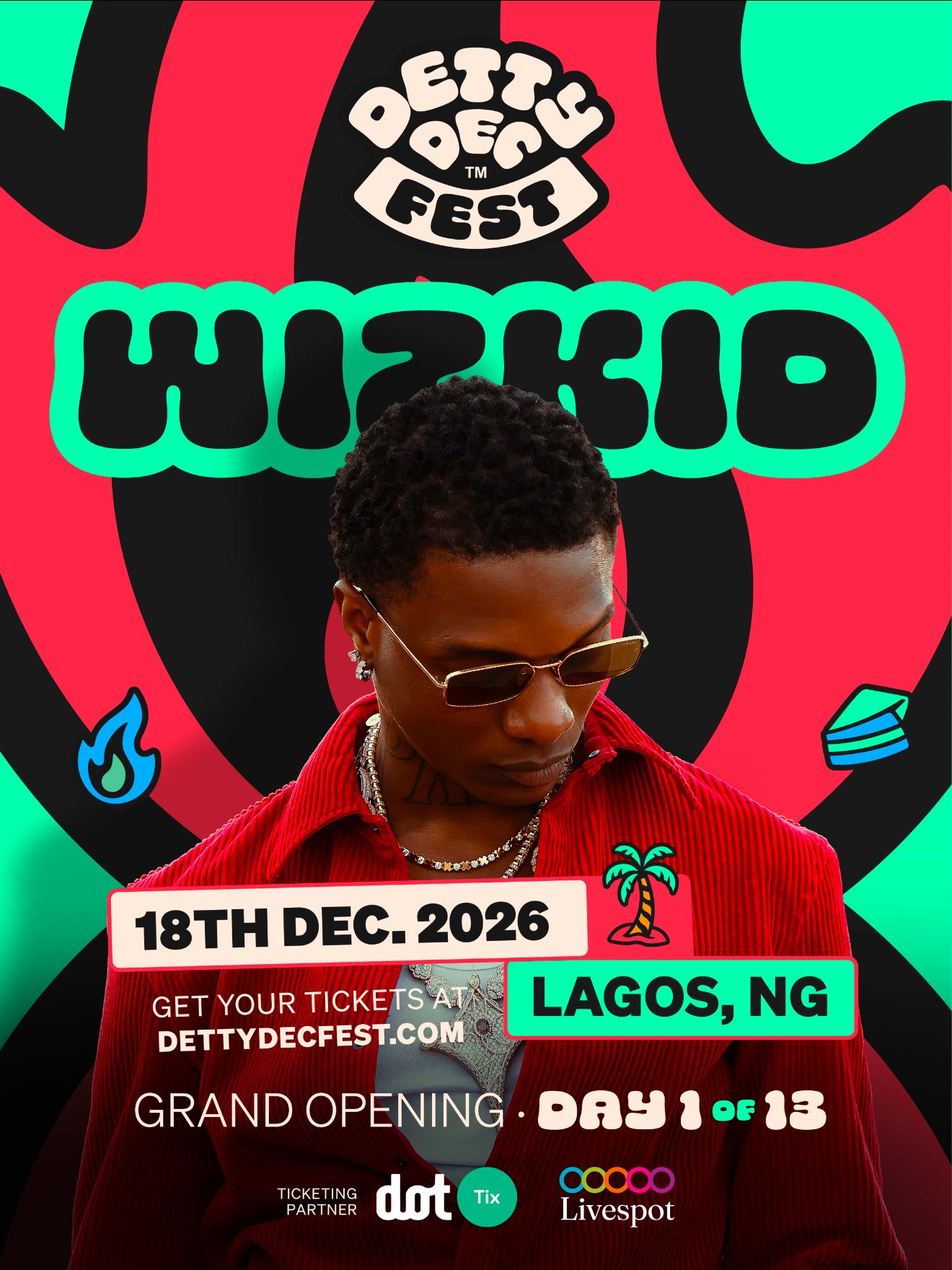 Wizkid Detty December Fest 2026 opening night poster