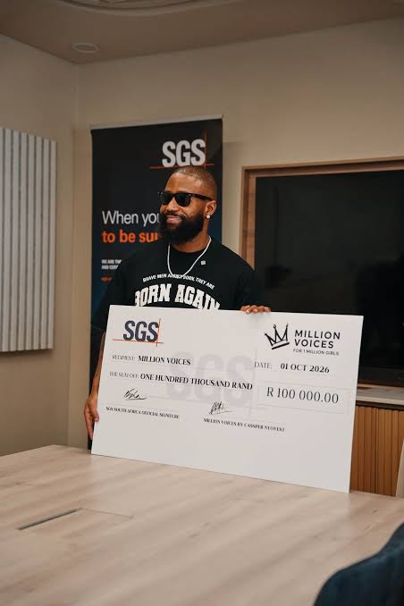 Cassper Nyovest celebrating a R100,000 donation to his Million Voices initiative